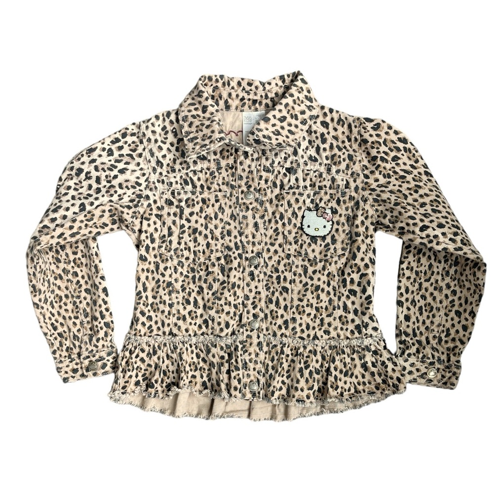 169. Kids Hello Kitty Leopard Print Peplum Snap Front Jacket